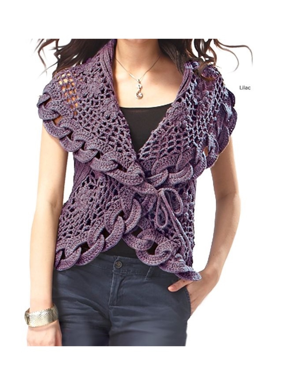 John Fashion purple wool blend crochet and knit vest.